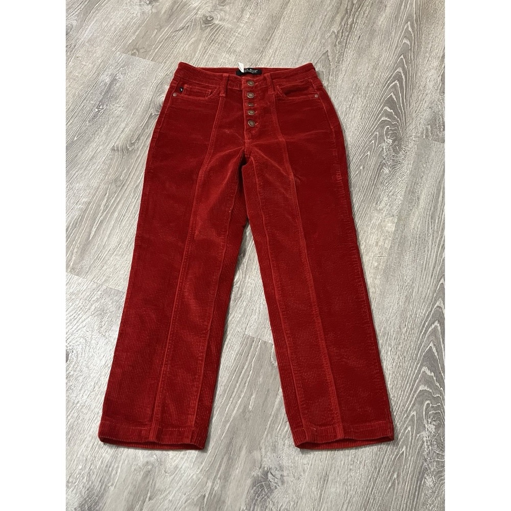 Judy Blue Corduroy Pants 5/27 Rust Ankle Straight High Waist 28x24.5